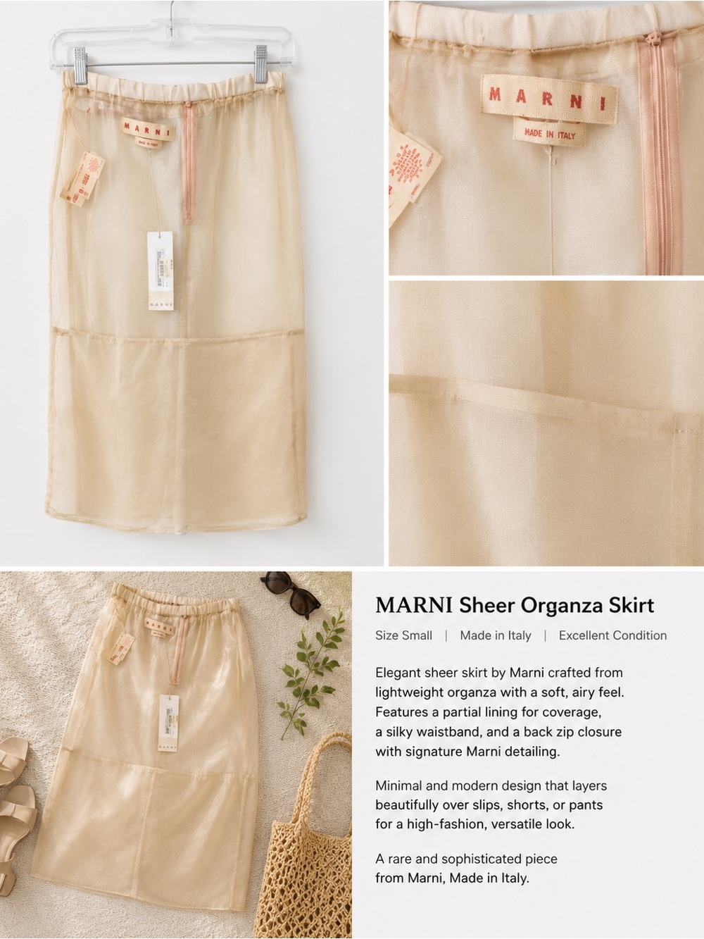 Marni Sheer Organza Midi Skirt in Cream